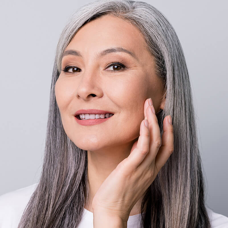 Mature woman with gray hair